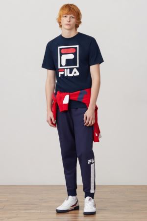 FILA Stacked Tee Shirt Shirts Navy / White / Red,Mens Clothing | CA.XWGHPO190